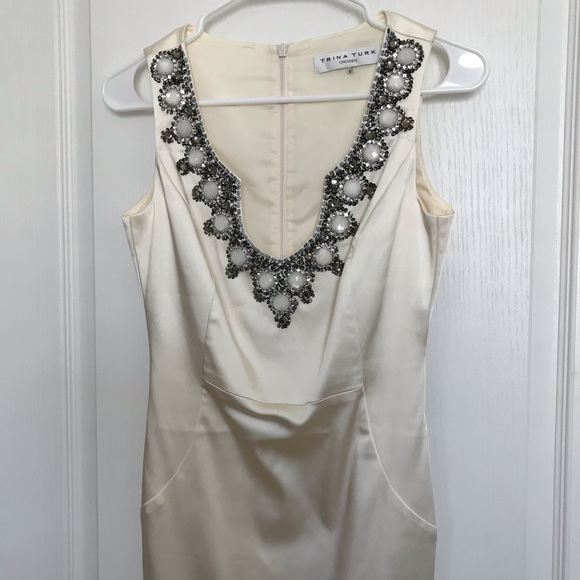 Trina Turk White Sleeveless Beaded Neck Dress 0 - Picture 4 of 8